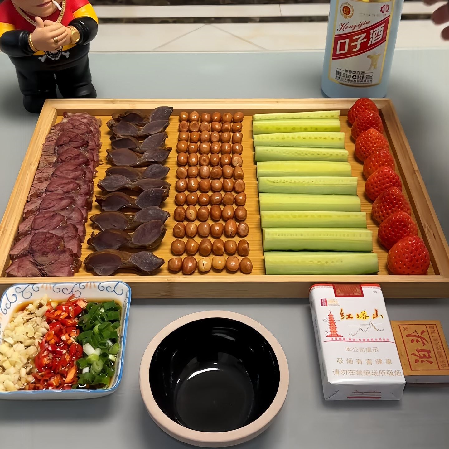 竹木托盘下酒菜餐盘聚餐小酌卤菜烧烤拼盘长方形水杯下午茶点心盘