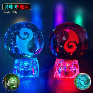 动漫哪吒魔童闹海周边敖丙灵珠魔丸同款小夜灯水晶球手办摆件礼物