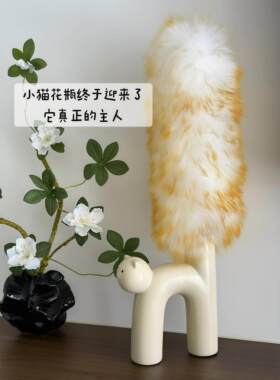 【小猫花瓶真正的主人】鸡毛掸子收纳瓶可爱猫咪陶瓷花瓶桌面摆件
