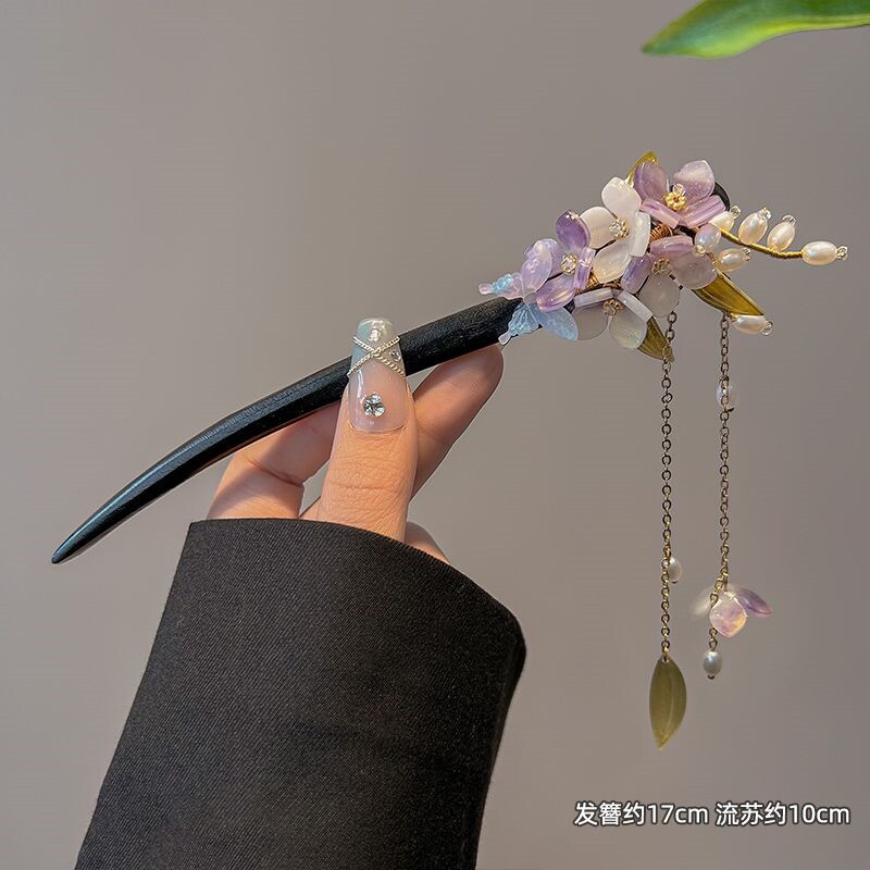 紫阳花发簪步摇日常气质盘发木簪宫廷风复古汉服头饰发钗旗袍礼服