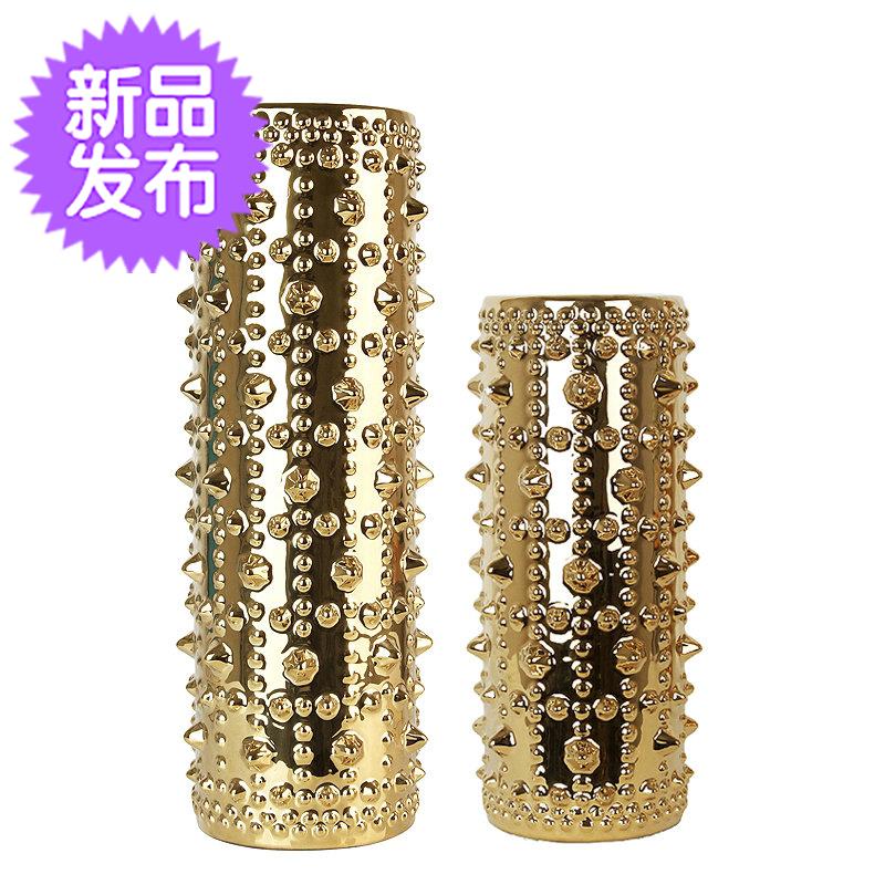 现代轻奢多点带刺金色陶瓷花器北欧家居售楼处样板间客厅花j瓶摆 E值省 现代轻奢多点带刺金色陶瓷花器北欧家居售楼处样板间客厅花j瓶摆 E值省