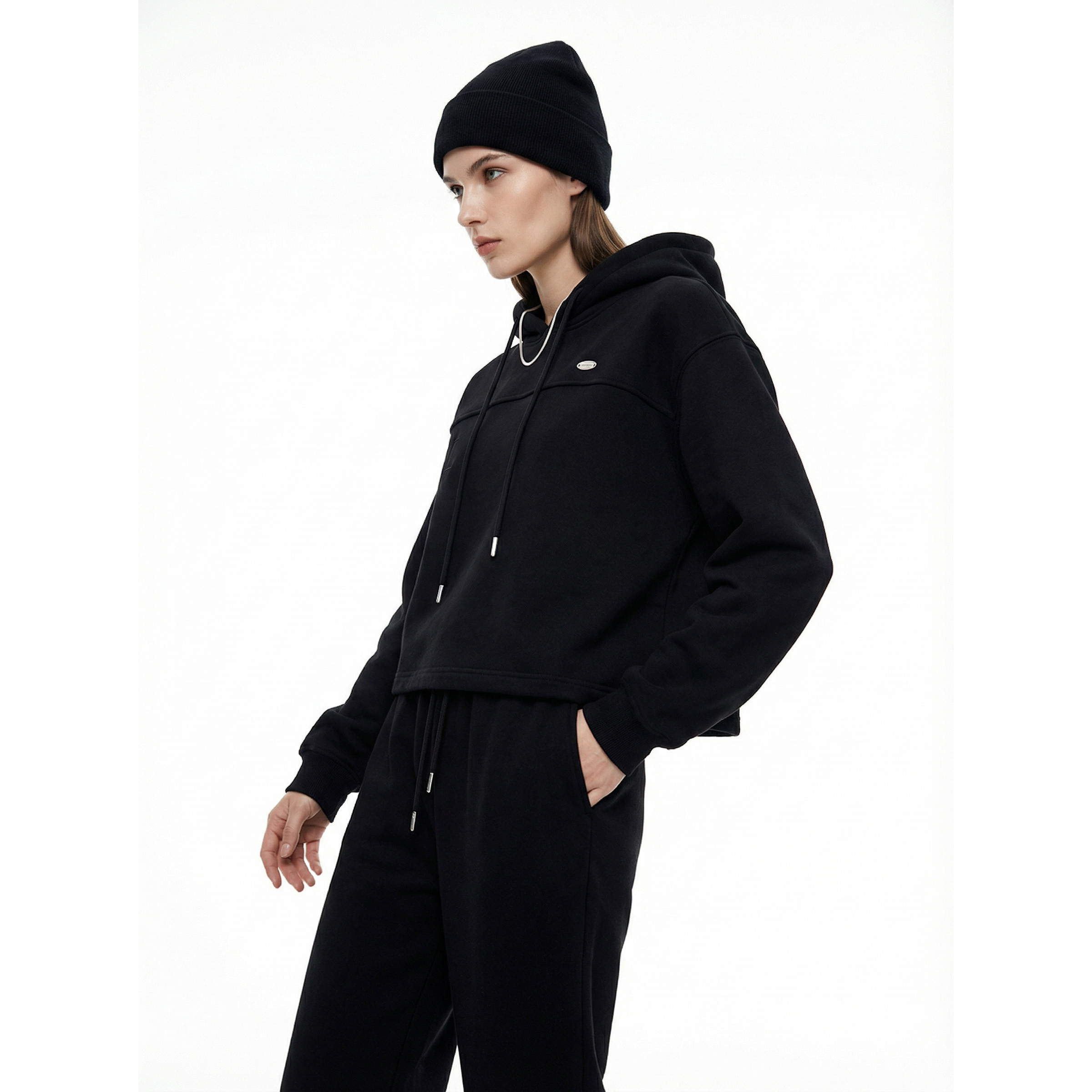 BW 连帽卫衣卫裤休闲套装两件套运动风重磅加绒套装黑色女,女装/女士精品,时尚套装,淘宝优惠券,粉丝福利购,淘宝优惠卷