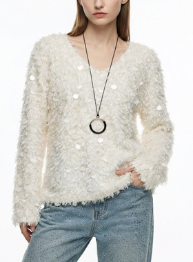 BWV领静奢风针织衫花纱流苏珠片针织上衣跨年氛围感都市栗人穿搭