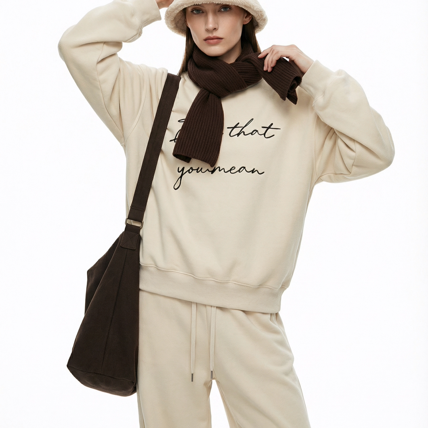 BW 加绒运动风卫衣套装miu系雾彩色超凡舒适极简主义穿搭米白色