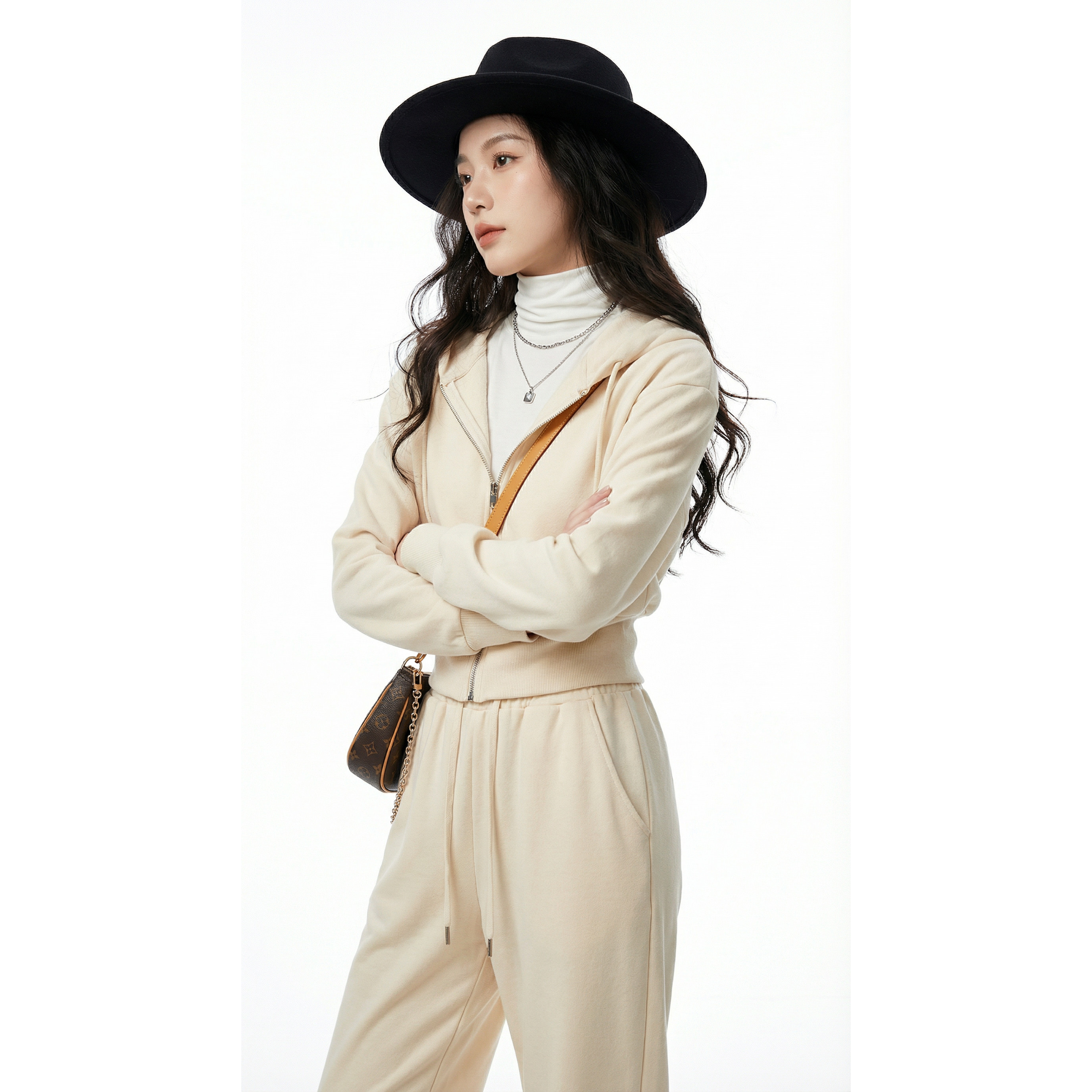 BW 松弛感连帽卫衣拉链衫连帽抽绳运动风休闲卫衣套装女两件套,女装/女士精品,时尚套装,淘宝优惠券,粉丝福利购,淘宝优惠卷