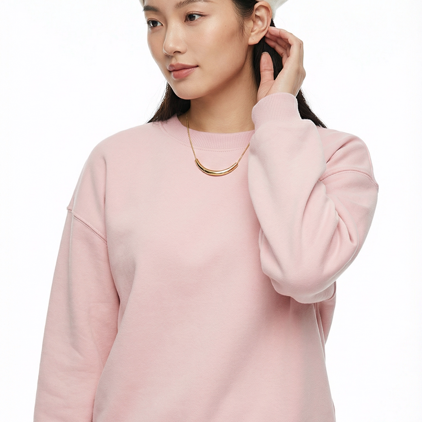 BW2025秋冬加绒加厚慵懒风运动风服套装女宽松圆领卫衣卫裤粉色