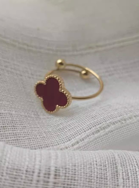 GUITING  18k真金电镀 黑色四叶草开口戒指女轻奢2026食指戒指环