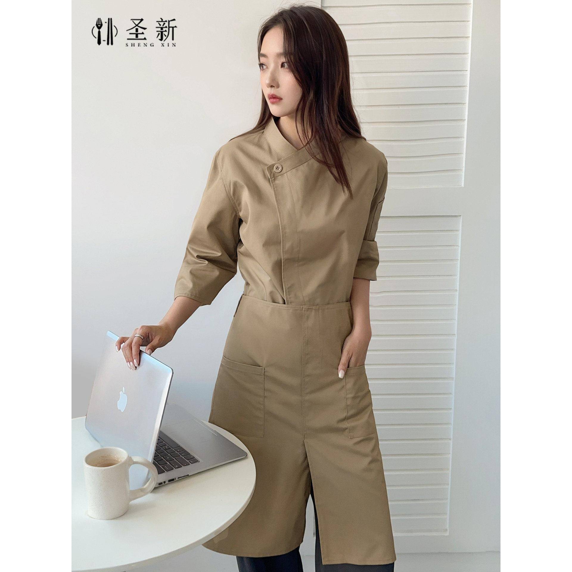 工作服男秋冬装餐饮饭店蛋糕店烘焙师服装火锅店后厨中袖服务员