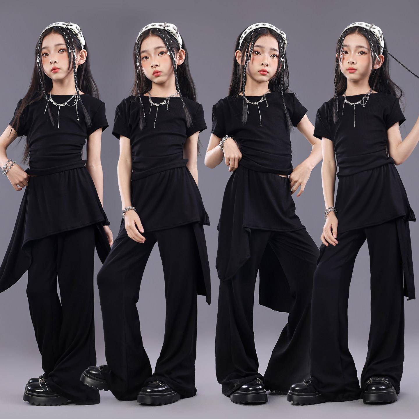 女童爵士舞套装夏季黑色显瘦修身健美操打底裤瑜伽裤舞蹈练功服装图片