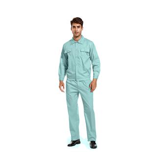 衣裤 夏季 浅绿订制定做劳保大码 透气棉纯色扣子款 工作服竹青色长袖