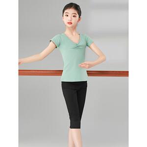 舞蹈服儿童女练功服上衣分体款芭蕾V领长短袖三七九分裤中国舞服