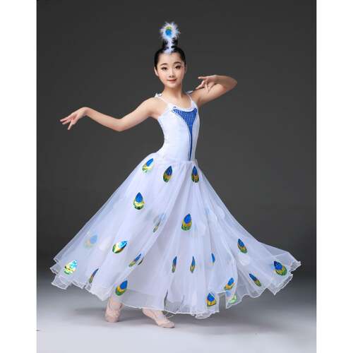 儿童傣族舞蹈演出服孔雀舞古典女童雀之灵表演服装吊带连体大摆裙