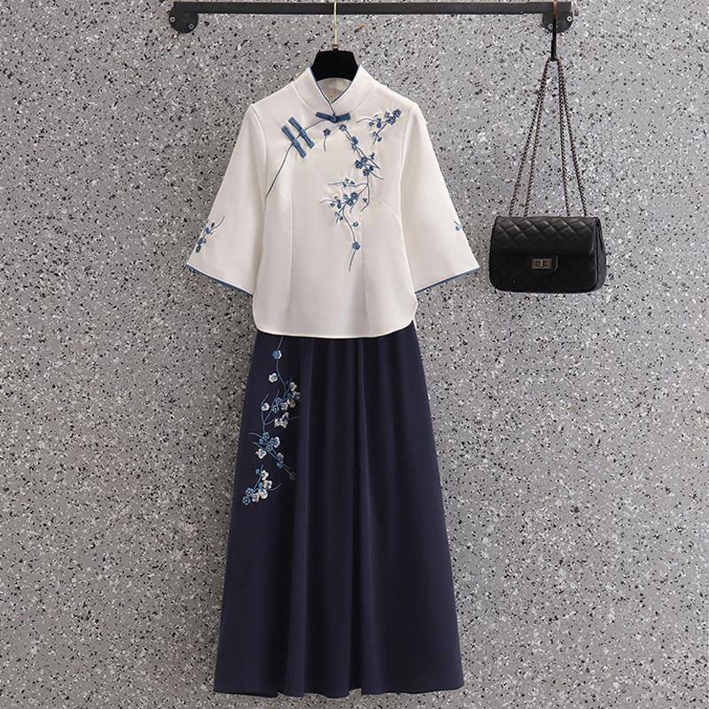 民国学生装唐装女装中国风汉服改良旗袍上衣两件套装裙复古茶服夏