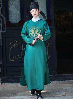 汉服男唐制圆领袍狄仁杰同款金狮武侠霸气侠客绿色中国风古风覆原