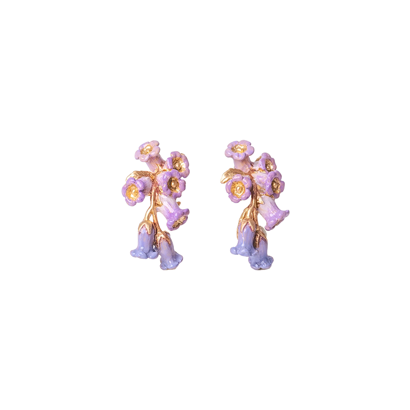 Palnartpoc紫色风铃草花耳环