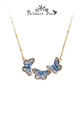 Palnart poc蓝色蝴蝶女夏天通勤原创设计高级项链设计感小众温柔
