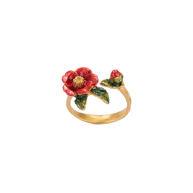 Palnartpoc红色山茶花戒指