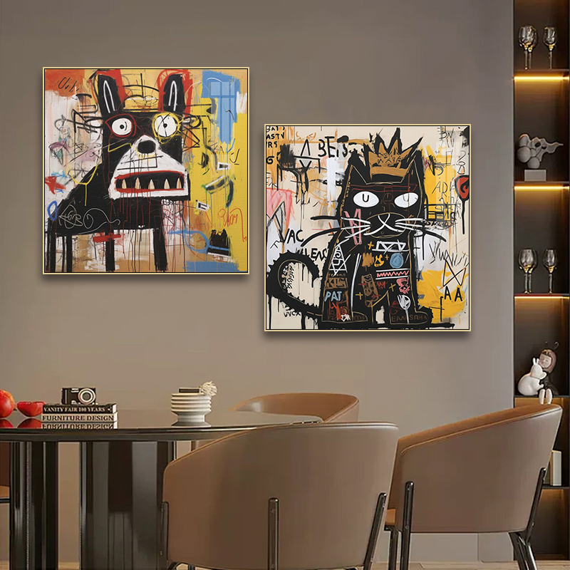 潮流抽象涂鸦动物工业风工作室挂画艺术小众客厅沙发背景墙装饰画图片