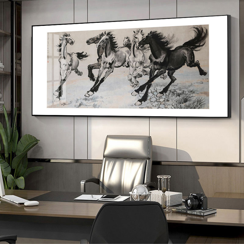 八骏图客厅装饰画新中式徐悲鸿马到功成办公室挂画书房茶室壁画图片