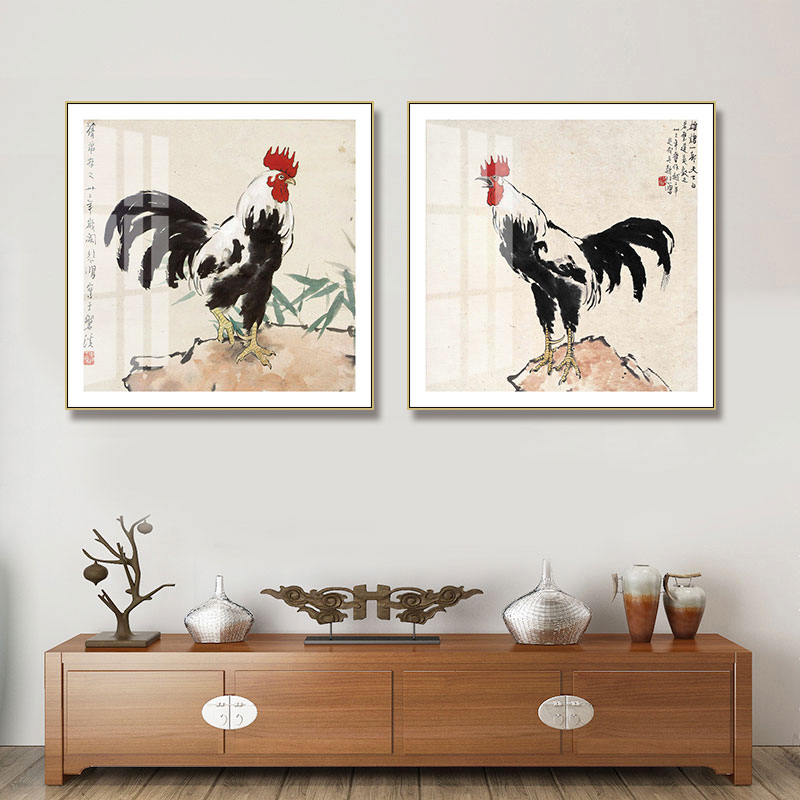 徐悲鸿金鸡报晓国画挂画大吉大利客厅工作室装饰画公鸡雄鸡图壁画图片