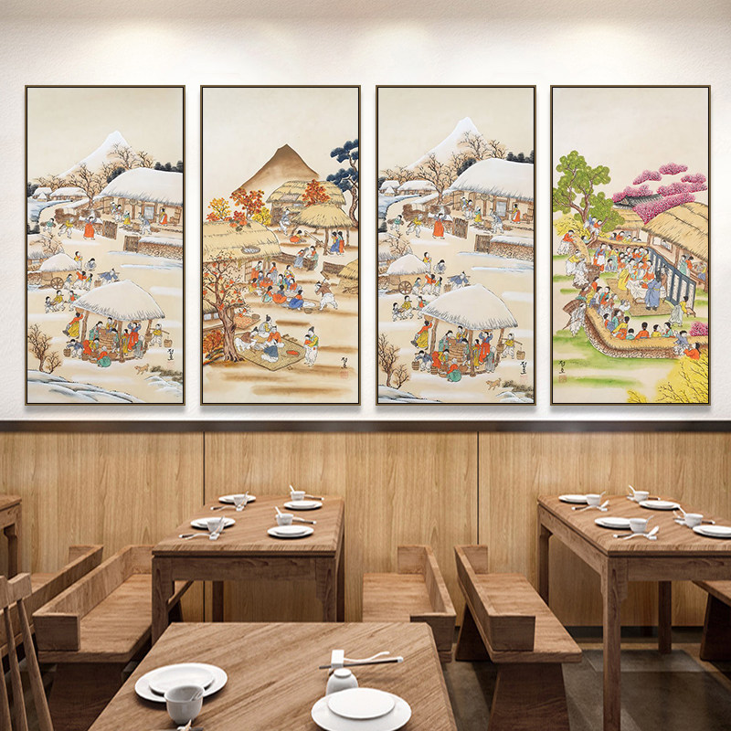 民族风韩国朝鲜插画挂画韩式烤肉店朝鲜料理店餐厅面馆餐馆装饰画