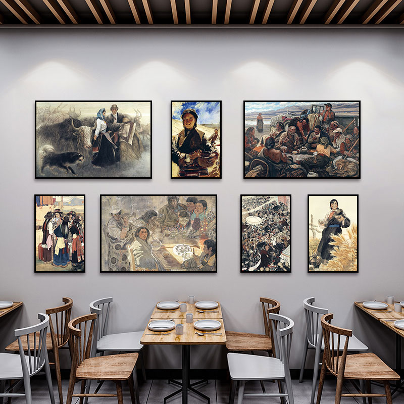 藏族少数民族装饰画藏式风格人物民宿挂画饭店公寓西藏风景壁画图片