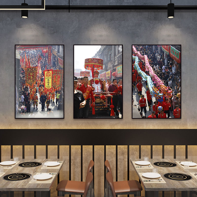 潮汕牛肉火锅店装饰画牛肉馆餐馆饭店挂画汕头风俗建筑风景壁画图片