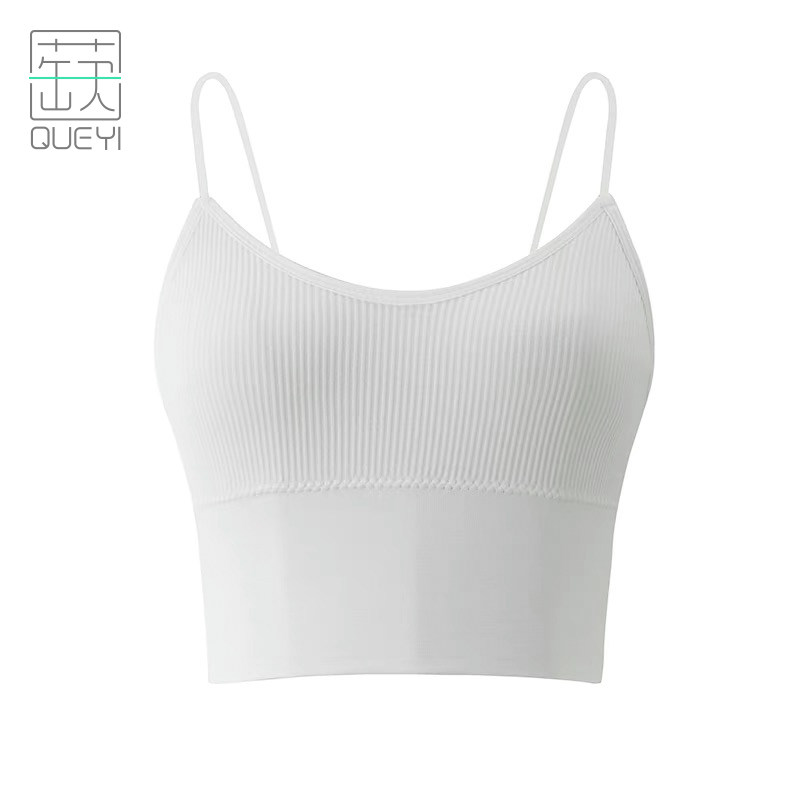 蒛一吊带小背心带胸垫上衣白色可外穿夏黑色美背文胸一体打底背心