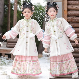 汉服女童新款棉袄儿童加厚唐装过年套装外出古风超仙秋冬拜年服