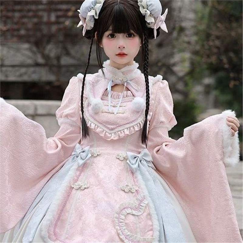 现货春日桃Lolita中华风长袖连衣裙冬款洛丽塔加厚保暖国风套装女