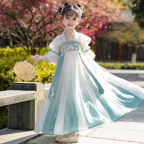 女童汉服短袖夏季连衣裙女孩2024新款超仙古风儿童古装夏款