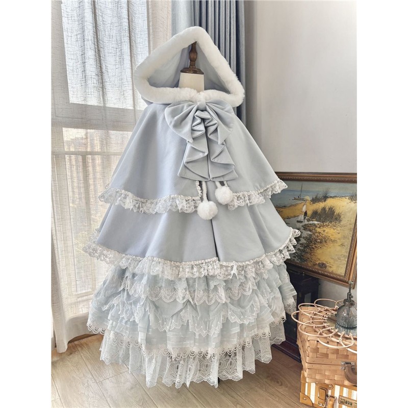 羊羊羊原创【霜雾绒蝶】可爱秋冬季洛丽塔披风毛呢外套连帽斗篷