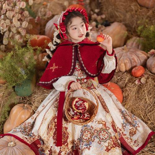 汉服女童新款冬季过年2024新中式唐装加厚儿童马面拜年套装加绒