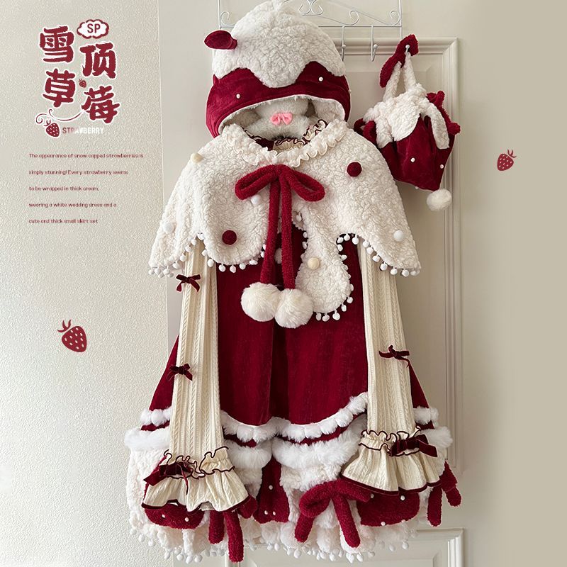 线球猫原创雪顶草莓SK可爱doll感秋冬日常甜lo裙