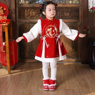 拜年服女童冬季绒加厚儿童过年喜庆2025新款中国新年秋冬汉服唐装