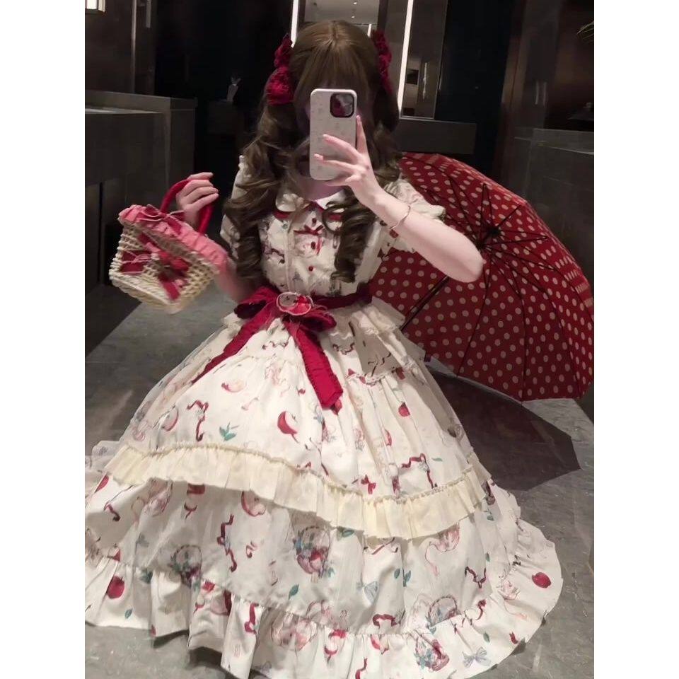可爱甜美软妹苹果乐园lolita连衣裙洛丽塔娃娃领仙女长裙公主裙