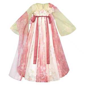 花嫣2024年新款春秋儿童演出服汉服齐胸绣花渐变色襦裙连衣中国风