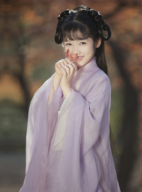 紫色汉服女童魏晋风大袖衫超仙2024年新款古装交领儿童广袖汉服裙