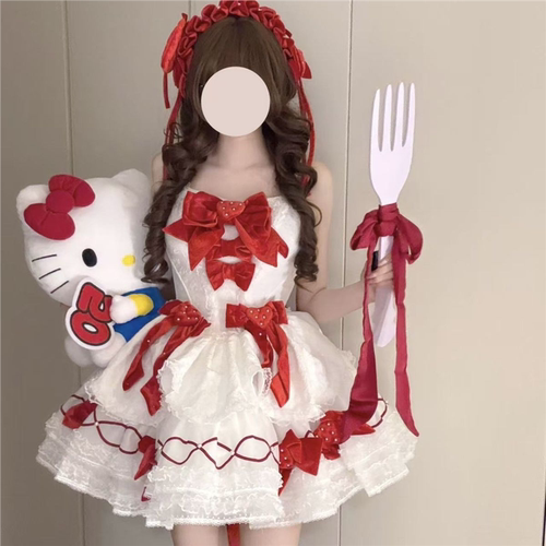 渔老板原创正版 Lolita茉莉雨白草莓系列连衣裙【单裙子小物单买