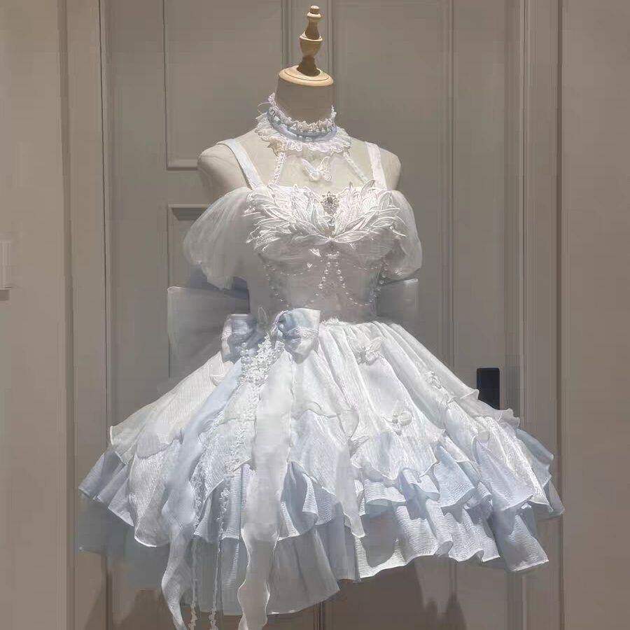 泡芙天鹅湖原创设计收腰公主小礼服lolita显瘦细闪蝴蝶蓬蓬裙