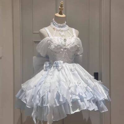 泡芙天鹅湖原创设计收腰公主小礼服lolita显瘦细闪蝴蝶蓬蓬裙