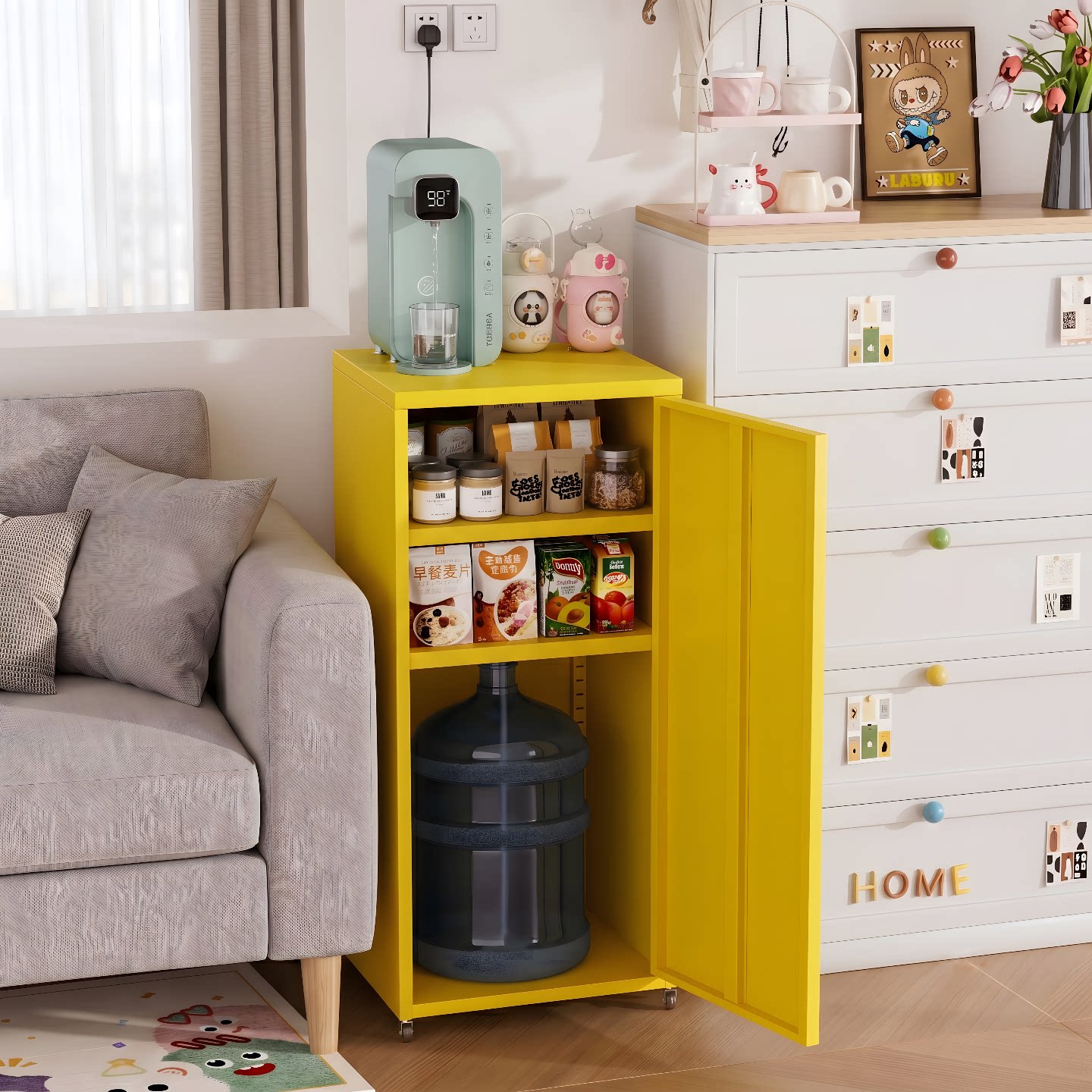 【带轮】可移动单门多彩水吧柜图片