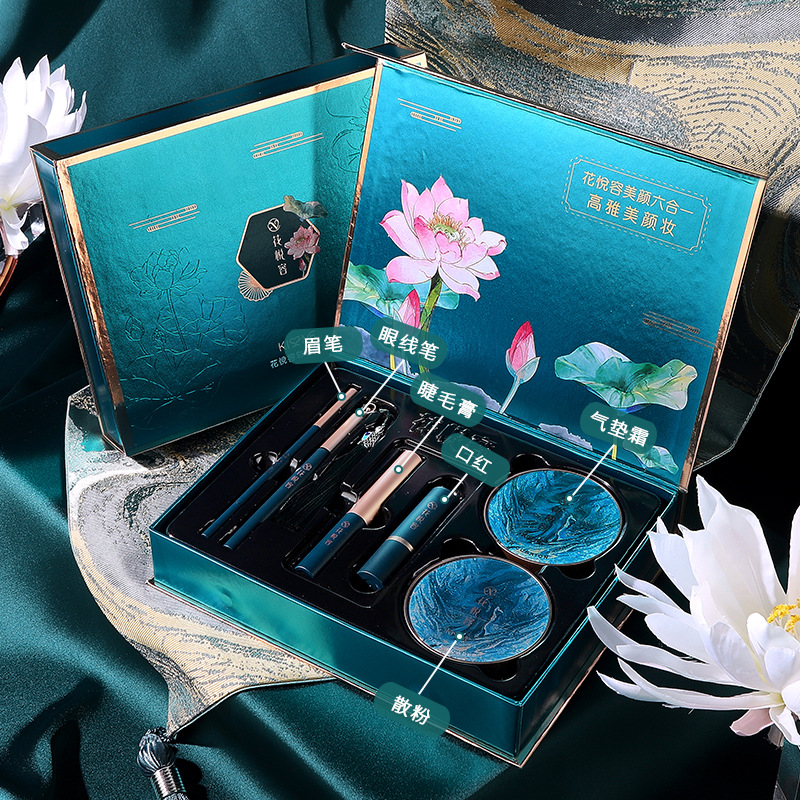 国风彩妆套装礼盒六件套化妆遮瑕膏口红眉笔眼线笔睫毛膏定妆粉