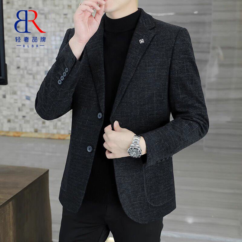 RLBR2026春季新款西装外套男士商务休闲时尚毛呢单西短款西服男