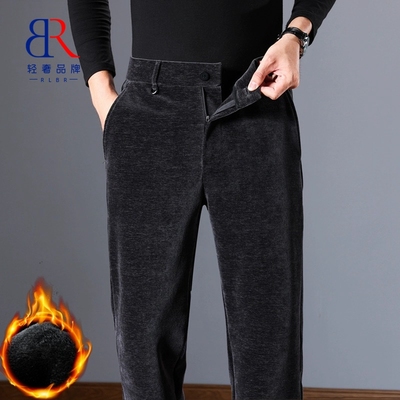 RLBR秋冬款加绒加厚雪尼尔裤子男直筒宽松中年爸爸灯芯绒休闲裤男