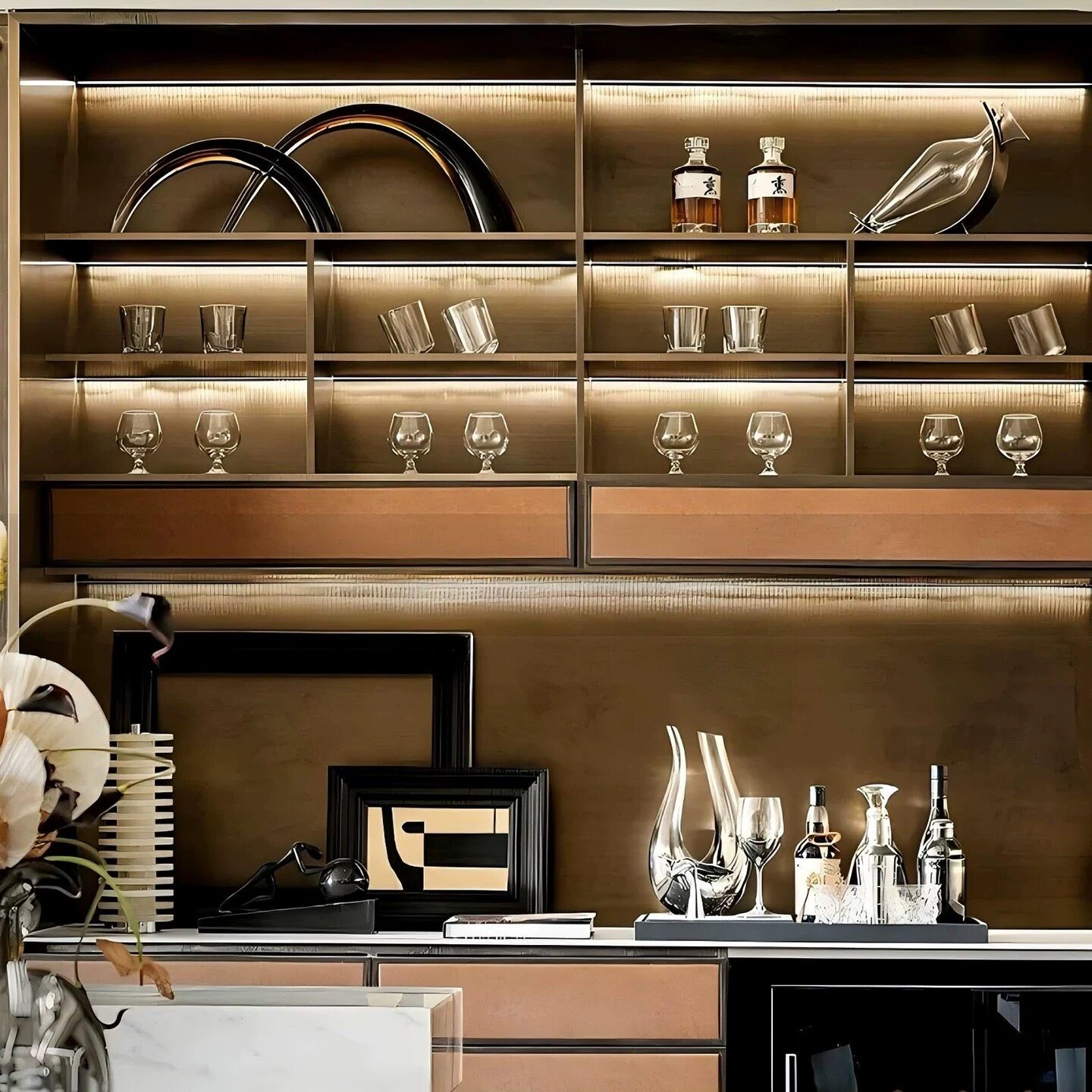 现代轻奢风样板房酒架摆件酒壶酒柜软装搭配仿真酒道具酒杯装饰品