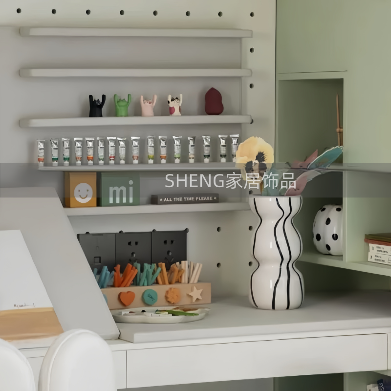 简约现代样板间儿童房绘画书桌摆件花器花艺画盘颜料南瓜软装饰品图片