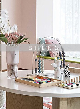 现代售楼处样板间儿童房桌面摆件半圆彩虹小狗积木花器创意装饰品