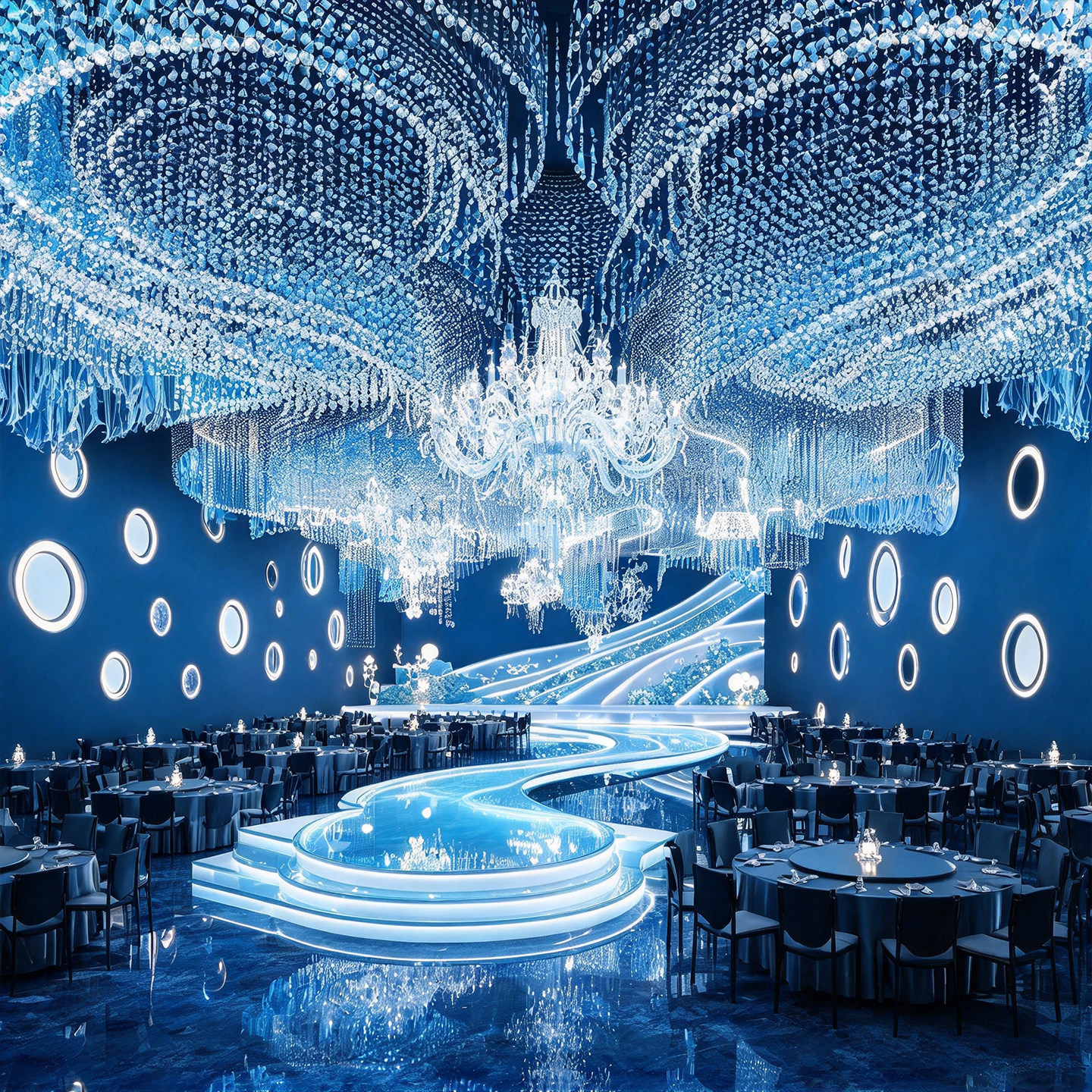 定制非标婚庆厅大型水晶珠帘吊灯会所宴会厅餐厅酒店浪漫氛围吊灯