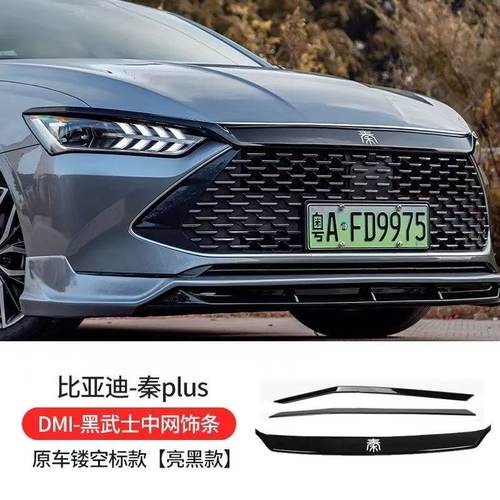 比亚迪秦plus用品前脸装饰条黑化中网黑武士DMI改装运动外观套件